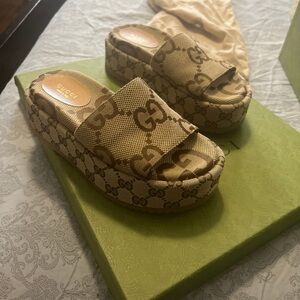 Gucci Women's Beige GG Platform Slides